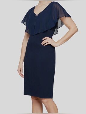SLNY Women's Blue Sheer-Overlay Sheath Dress Size 8